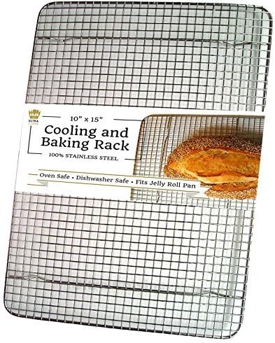 100% Stainless Steel Cooling Rack for Baking fits Jelly Roll Pan - 10x15 Heavy Duty Wire Grid - Oven Safe for Roasting Cooking Grilling by Ultra Cuisine by Ultra Cuisine