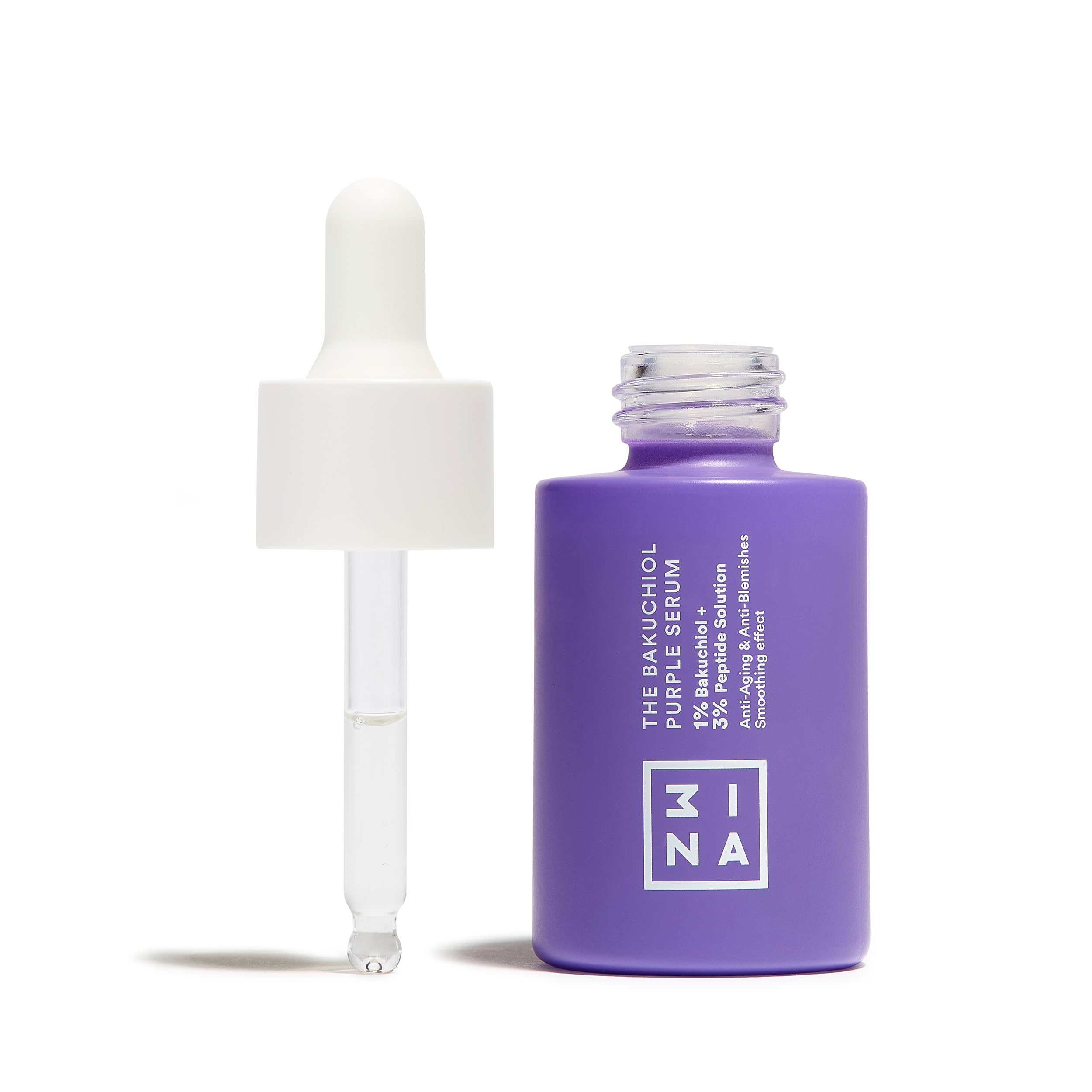 3INA MAKEUP - The Purple Bakuchiol Serum - Facial Serum 1% Bakuchiol + 3% Peptide Serum - Bakuchiol Serum for Firm Smooth & No Imperfections Skin - Reduce Fine Lines & Pores - Vegan - Cruelty Free