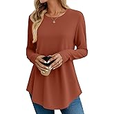 JUSTFASHIONNOW Womens Long Sleeve Shirts Crew Neck Casual Basic Blouse Flowy Loose Tunic Tops Fall Fashion 2025