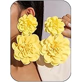 Bohemian Big Flower Dangle Earrings for Women Lightweight Fabric Floral Drop Earrings Statement Handmade Chiffon Exaggerated Jewelry for Party, Wedding, or Summer Outfits