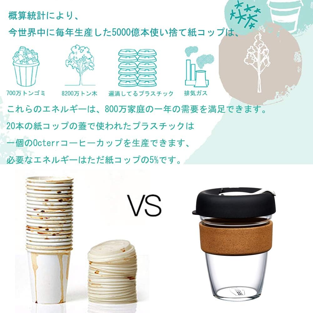 Amazon Co Jp Octerr コーヒーカップ コンビニマグ 携帯カップ グラス ガラスカップ タンブラー 耐熱 持ち運び アウトドア 蓋付き コルクカバー 滑り止め プレゼント ビジネス 340ml ブラック ホーム キッチン