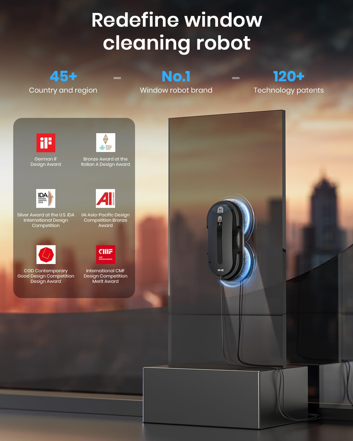 BNZ Robot Limpiador de Ventanas Inteligente, Twin Turbo y Limpiador de Ventanas con Pulverización Automática Doble con Sistema de Seguridad Múltiple, Planificación de Ruta AI, Detección de Bordes Sin Marco, K1, Negro Mate