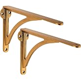 Khtumeware 100% Solid Brass Decorative Shelf Brackets, 6-inch Wall-Mounted Shelving Brackets, 2-Pack Antique Brass Vintage Metal Shelf Bracket Victorian Wall Bracket.