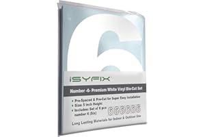 iSYFIX White Vinyl Number 6 (Six) Stickers - 6 Pack 5 inch Self Adhesive - Premium Decal Die Cut & Pre-Spaced for Mailbox, Signs, Door, Cars, Trucks, Home, Business, Address Number, Indoor & Outdoor