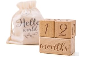 MAMIMAMI HOME Monthly Baby Milestone Blocks Set of 3 Baby Age Blocks for Monthly Milestone Baby Age Milestone Signs Wooden Baby Photo Props Set Perfect for Baby Shower and Keepsake (Gift Set 3 PCS)
