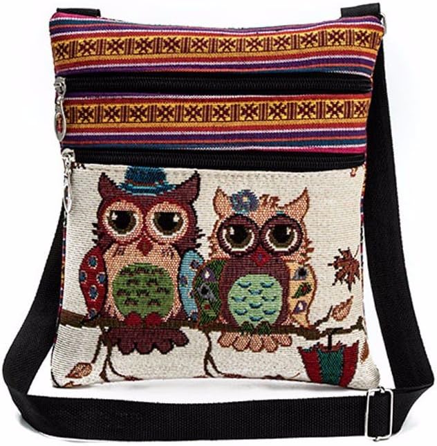 Gaddrt Women Girl Cute Embroidered Owl Tote Bags Shoulder Bag Handbags Postman Zipper Linen