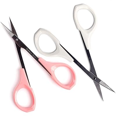 Eyebrow Scissors - 2PCS Best Curved and Straight Craft Scissors for Eyelash Extensions,Facial Nose Hair,Eyebrow - Stainless Steel