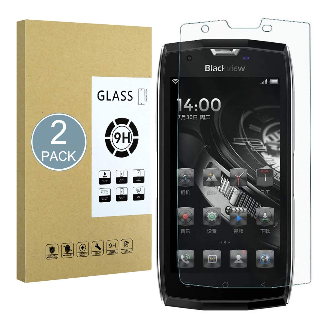 E-Hamii [2-Pack Screen Protector Compatible with Blackview BV 7000,9H Tempered Glass Protective,2.5D Double Defense Series Premium Protect Film,[Anti-fingerprint and Anti-Scratch][Bubble-Free]