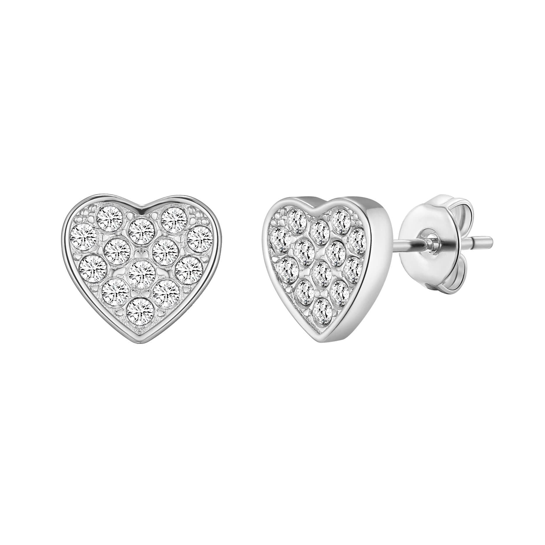 Philip Jones Silver Plated Pave Heart Earrings Created with Zircondia® Crystals