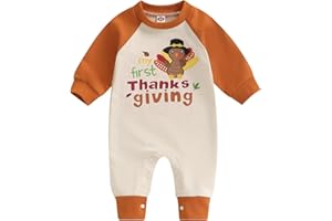 FYBITBO My First Thanksgiving Baby Boy Girl Outfit Little Turkey Jumpsuit Romper Onesie Newborn Thanksgiving Clothes