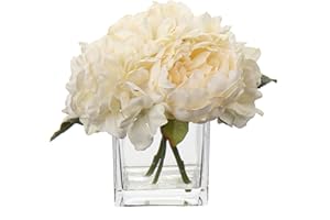Cream Fake Flowers with Vase Hydrangea Artificial Flowers in Vase Peony Faux Flowers in Vase Rose Silk Flowers Peonies Floral