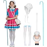 TUVWYSZ Adult Shepherdess Costume Set with Bonnet White Stockings With Blue Bow Plush Sheep Bag Shepherd's Crook (Bonnet+Stockings+Sheep Bag+Sheephook)
