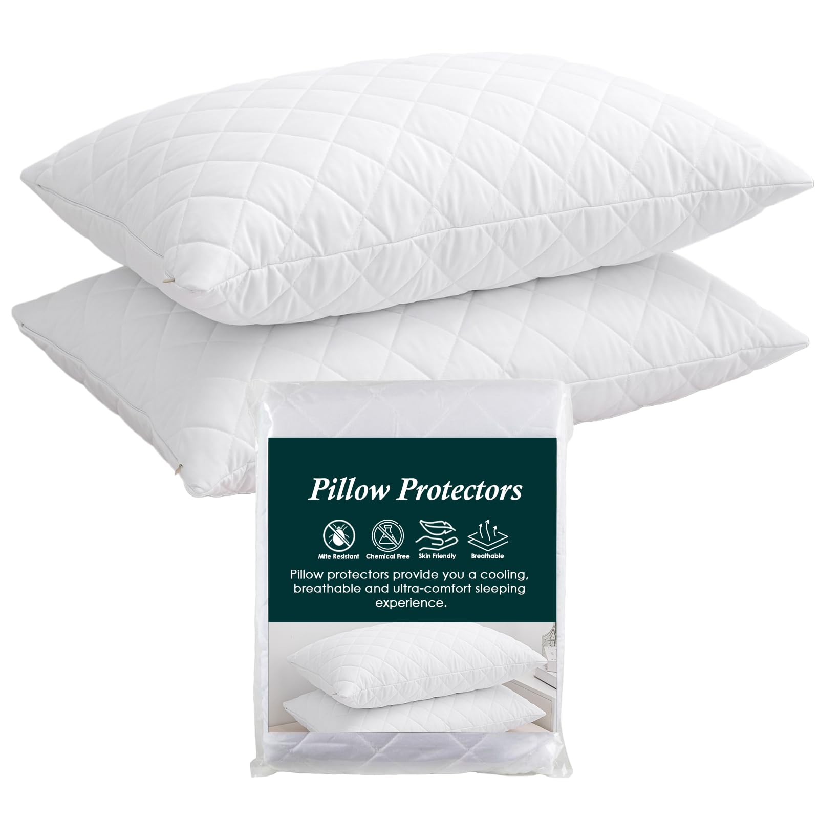 EDS Pillow Protectors Pack of 2 Quilted and Zipped Anti Allergy Soft and Comfortable Microfiber Pillowcase Protectors Breathable Pillow Protectors (PACK OF 2)