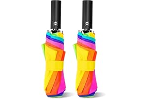 LEAGERA Rainbow Umbrella for Adults - Automatic Travel Umbrellas for Rain&Sun, Small, Compact, Light, Folding and Portable Backpack Umbrella