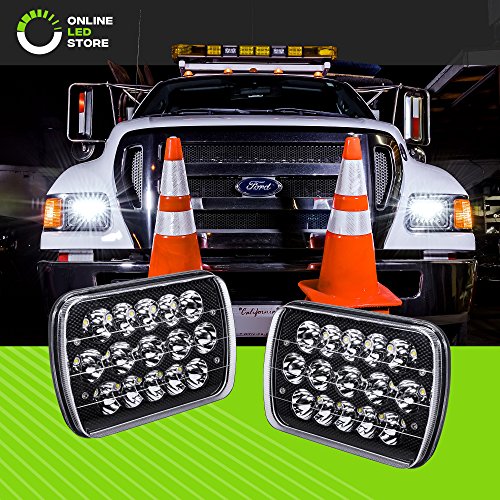 2pc OLS Universal 7" x 6" 45W LED Headlight with Black Housing [Plug & Play] [Energy Efficient] [Rugged] - Sealed Beam Square/Rectangular Headlight (High/Low Beams: 6/15 LEDs)