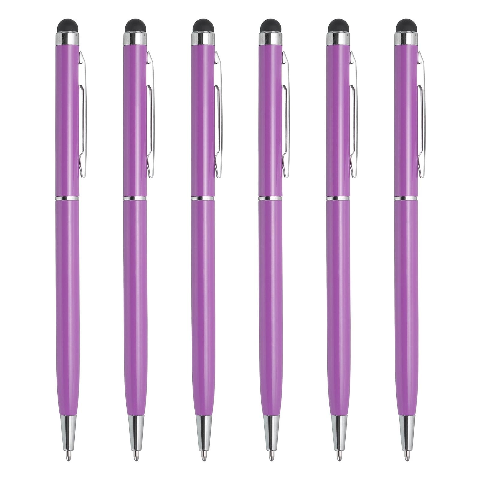uxcell 6pcs Metal Stylus Pen Ballpoint Pen 2 in 1 Universal Retractable Ink Pen with Stylus Tips for All Capacitive Touch Screen Device, Purple