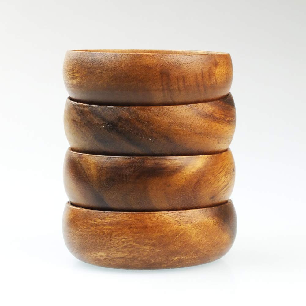 Acacia Handmade Wood Carved Plates - Set of 4 Calabash Bowls Size 4" (Round) - Image 3