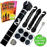 Mini Bike Pump (Rich Black) with Glueless Puncture Repair Kit World's Best Micro High Pressure Portable Bicycle Air Pump 210 PSI Designed For Presta & Schrader Valves
