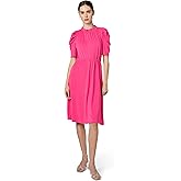 Adrianna Papell Womens Solid Knit Ruffle Neck Pleated Sleeve Midi Dress