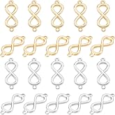 AHANDMAKER 20Pcs Infinity Symbol Charms 2 Colors Jewelry Connector Pendants Golden Links Metal Infinity Connector Bead Charms for DIY Necklace Bracelet Jewelry Making Accessory 16x6x1.5mm