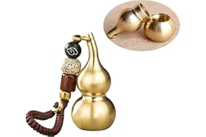 TRADE STAR EXPORTS Feng Shui Brass Wu Lou Gourd Key Chain with Bodhi Beads for Good Luck Fortune, Brass Calabash Gourd with Buddha Beads for Longevity, Wealth and Success (New upgrade)