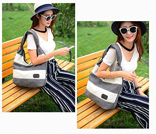 Ecokaki Women's Hobo Tote Bag Canvas Straped Bag Large Handbag Shopper Shoulder Bag Black - Thumbnail 5
