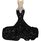 Ikerenwedding Sparkly Prom Dress Beaded Sequin Pageant Celebrity Gala Mermaid Evening Party Dress
