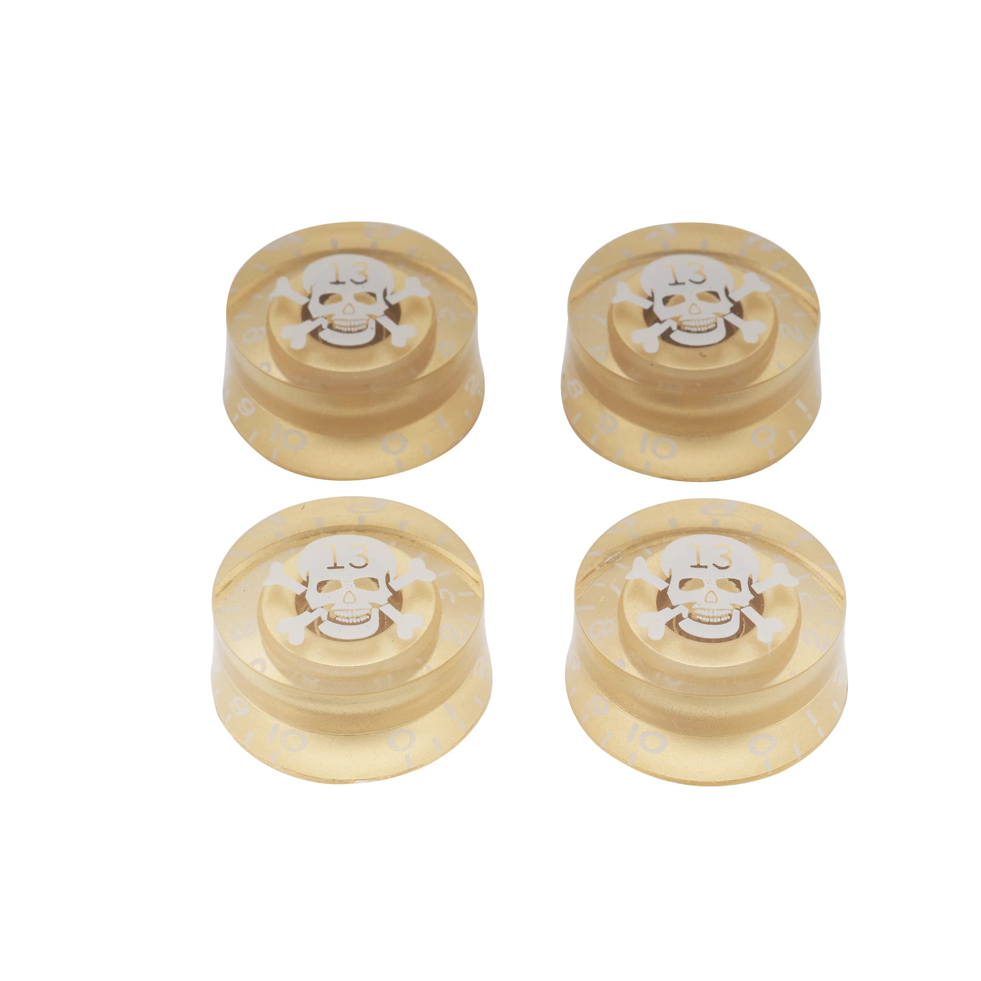 Musiclily Basic Metric Speed Knobs Tone Volume Control Knobs for Epiphone Les Paul SG Electric Guitar, Gold with White Skull Logo (Set of 4) — image 1