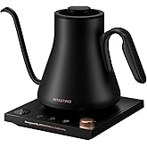 INTASTING Electric Kettle, Gooseneck Electric Kettle, ±1℉ Precise Temperature Control, Stainless Steel Interior, Quick Heating for Pour Over Coffee, Tea & Boiling Water, 0.9L (Black)
