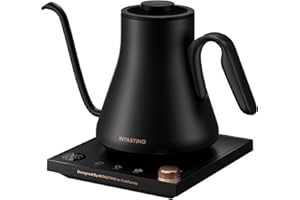INTASTING Electric Kettle, Gooseneck Electric Kettle, ±1℉ Precise Temperature Control, Stainless Steel Interior, Quick Heating for Pour Over Coffee, Tea & Boiling Water, 0.9L (Black)