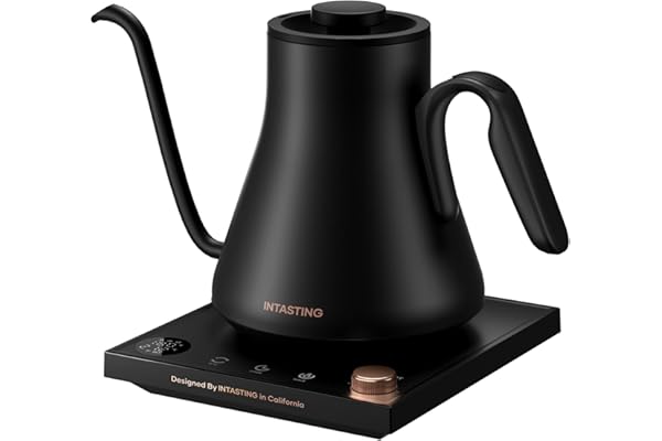INTASTING Gooseneck Electric Kettle with 1℉ Temperature Control, 0.9 Liter | Fast Heating, Stainless Steel Interior, for Pour Over Coffee, Tea & Boiling Water, Keep Warm, Auto Shut-Off, 1200W, Black
