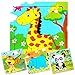 INTELLITOYZ Set of 4: 9 Piece Colorful Wooden Zoo Animals Educational Jigsaw Puzzles. Includes Giraffe, Elephant, Tiger, Panda