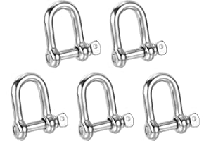 PATIKIL Screw Pin Shackle M6 1/4" 440lbs, 5 Pack 304 Stainless Steel D Ring Shackle for Chains Wire Rope Outdoor, Silver