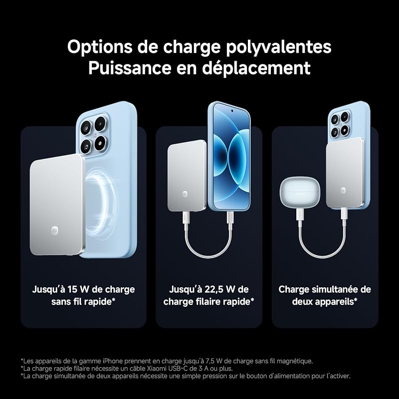 Ultrafin Power Bank 5000mAh, 15W Magsafe, Argent Glacier