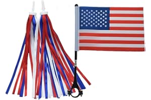 CATIN Patriotic Bike Streamers and American Flag for Bicycle Handlebar 4th of July Bike Decorations, Red Blue White