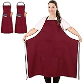 FunChaos 2 Pcs Plus Size Chef Apron, Unisex Professional Apron with 2 Pockets for Cooking, Work, Baking (Larger Size)