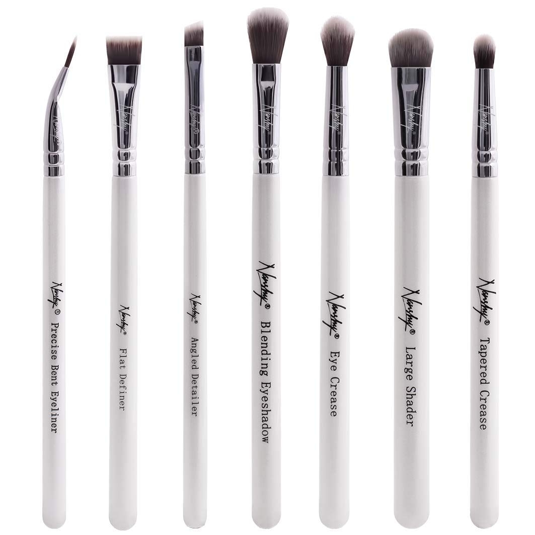 NanshyEye Shadow Brushes Set 7 Professional Eyeshadow Brushes inc Blending, Thin Liner, Angled Eye Brow, Flat Concealer - Vegan & Cruelty-Free - White