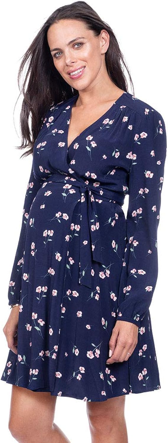 navy wrap maternity dress