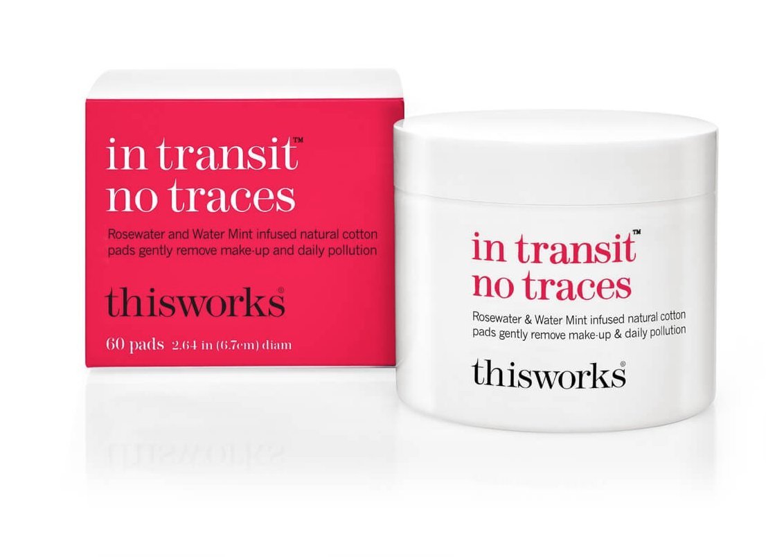 This Works In Transit No Traces: Rosewater & Mint Infused Facial Cleansing Pads Gently Removes Make-Up and Dirt, 60 Pads