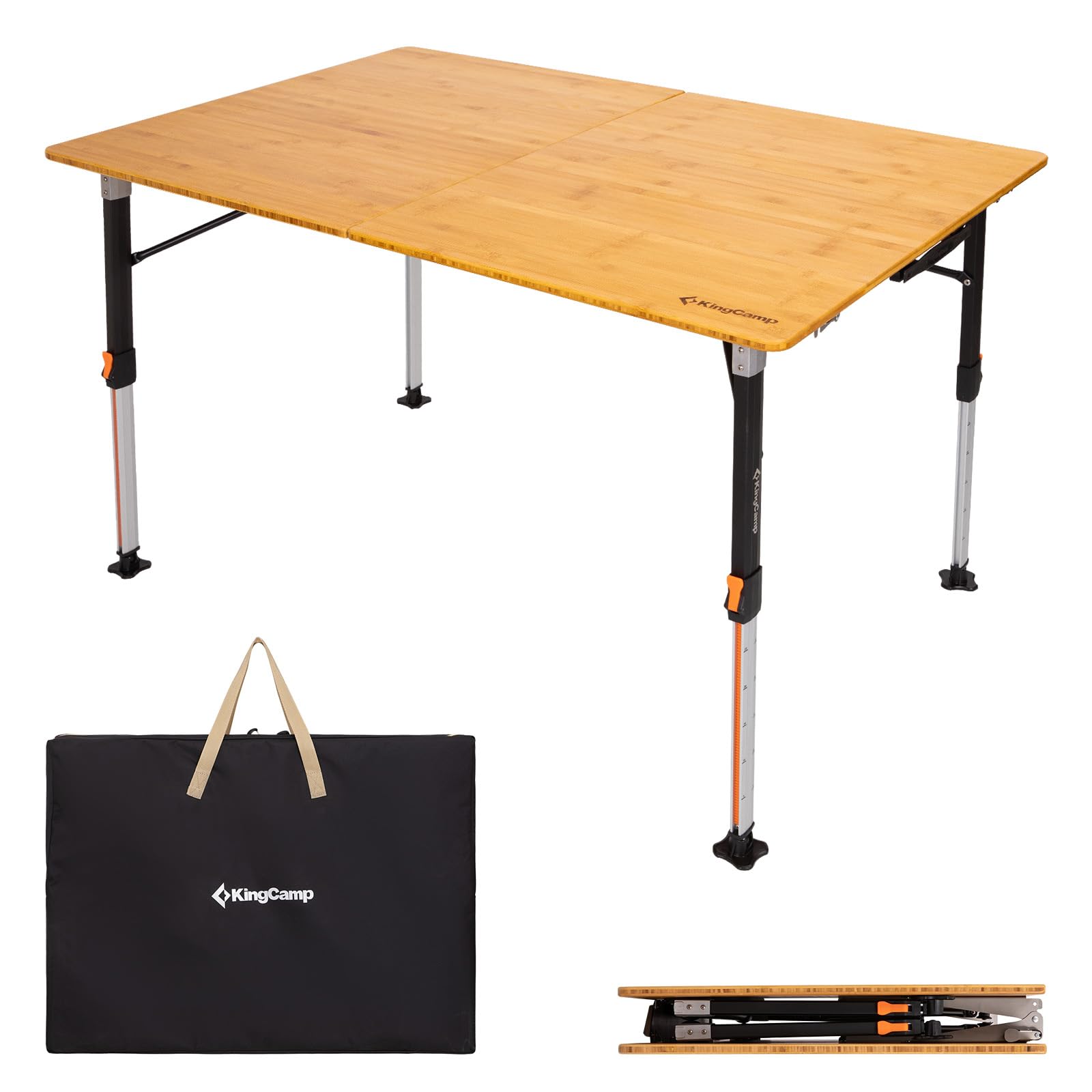 Photo 1 of ***USED - DAMAGED - CRACKED - SEE PICTURES***
KingCamp Bamboo Folding Table, 4-Fold Camping Adjustable Height Portable Outdoor Lightweight & Compact Table with Aluminum Frame for RV Picnic BBQ Tailgating