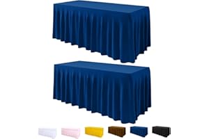 ManMengJi Table Cover and Table Skirt One-Piece for Folding Tables, 6FT Spandex Fitted Tablecloth with Ruffles Skirt for Weddings, Banquets, Parties, Vendors (Royal Blue 2Pack)