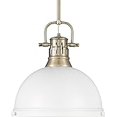 Golden Lighting Duncan 1-Light Pendant with Rod in Aged Brass with Matte White