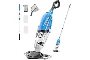 VERVEWAVE Cordless Handheld Pool Vacuum, Pool Vacuum for Above Ground Pool with Telescopic Pole, Rechargeable Pool Cleaner 18.5 Gal/Min Suction, 80 Min Runtime, Dual-Filter Cleaning System (2025 Upgraded)