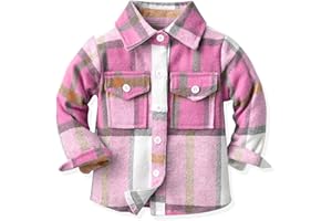 IBTOM CASTLE Boys Girls Flannel Plaid Shirt Jacket Long Sleeve Lapel Button Down Pocketed Shirts Regular Fit Casual Fall Coat