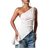 Milumia Women's One Shoulder Ruched Tank Top Asymmetrical Sleeveless Dressy Casual Tops