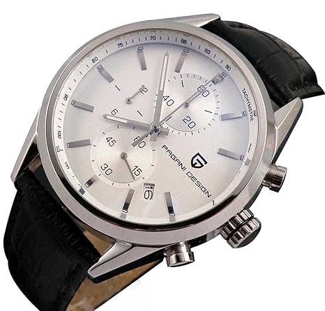 Luxury White Dial Quartz Chronograph Tachymeter Stainless Steel Mens Womens Sport Watches Black Leather