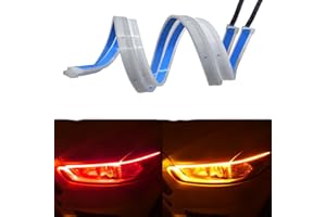 CEYES 2PC Car LED Strip Lights, 18 Inch Flexible LED Headlight Strips Dual Color Yellow Turn Signal Red Lights IP67 Waterproof Car Daytime Running Light Strip for Truck SUV