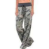 AMiERY Women's Comfy Casual Pajama Pants Floral Print Drawstring Palazzo Lounge Pants Wide Leg
