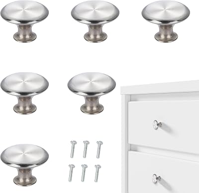 Nuqin 6Pcs Cabinet Knobs Stainless Steel 24mm Diameter 0.94in