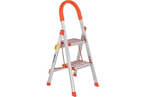 LUISLADDERS 2 Step Ladder Aluminum Lightweight Folding Step Stool Portable Home and Kitchen Sturdy Stepladder 500lbs EN131 Little Step Ladder